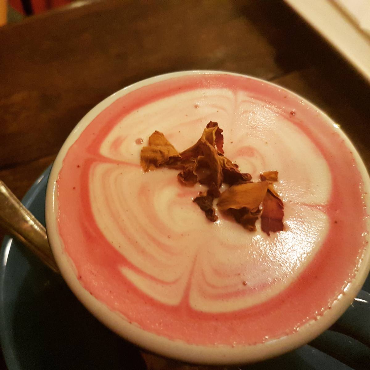 Pink Soy Latte made from beet root, ginger and soy milk. So pretty!